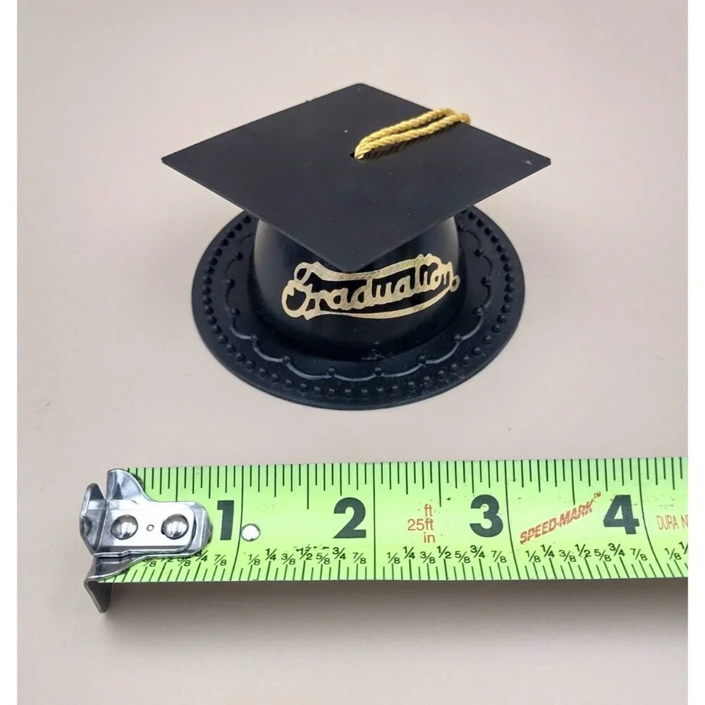 Graduation Cap Cake Topper Black Plastic Gold Cord Decoration Party Celebration
